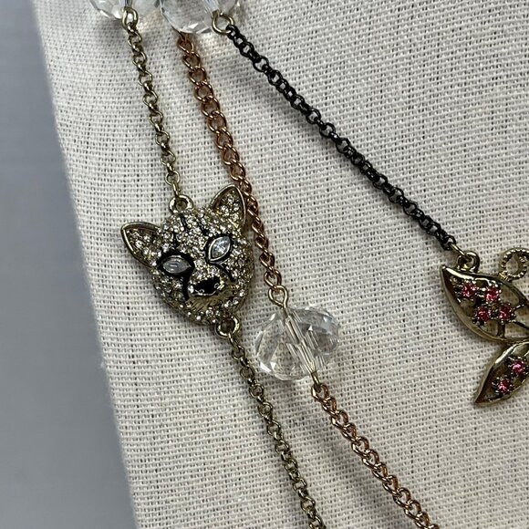 Betsey Johnson Multi-Layer Necklace Butterfly & Panda Charms Gold & Black  NWT - Picture 6 of 8